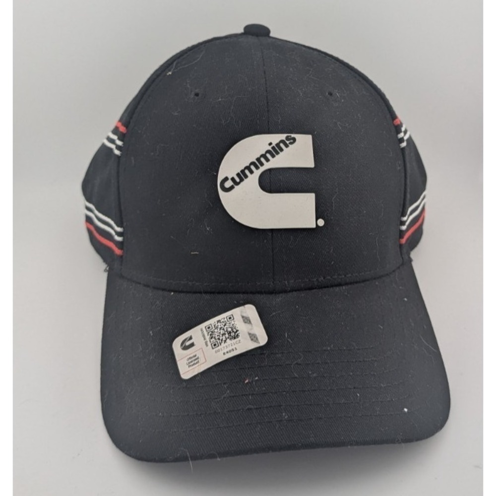 Cummins Hat Cap Snap Back Black Red White Trucker Embroidered Stripe Mens NWOT